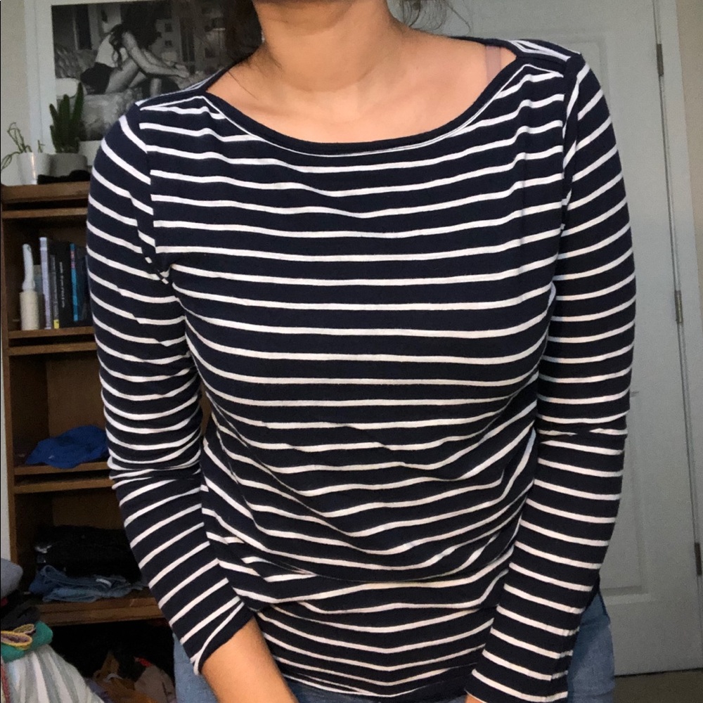 Navy and White Striped Top